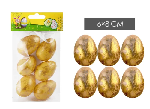 MŰANYAG AKASZTÓS TOJÁS SZETTBEN, 6 DARABOS, ARANY FOLTOS