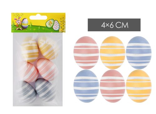 MŰANYAG AKASZTÓS TOJÁS SZETTBEN, 6 DARABOS, PASZTELL, CSÍK MINTÁS