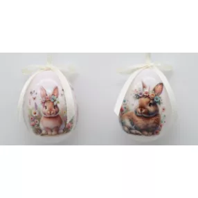   MŰANYAG AKASZTÓS TOJÁS SZETTBEN, 12 DARABOS, PLEXI DOBOZBAN, NYÚL VIRÁGKOSZORÚVAL