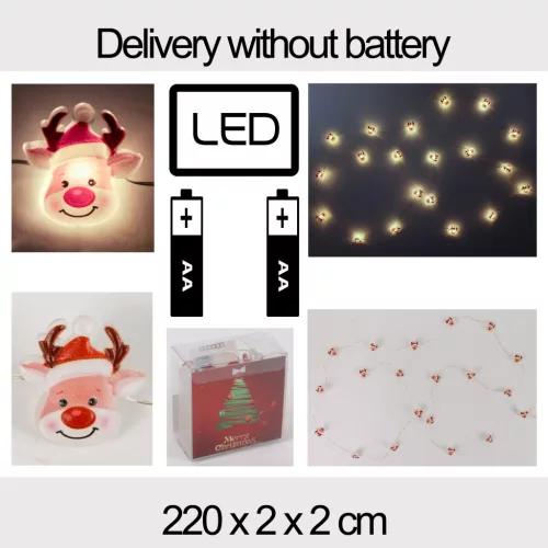 VILÁGÍTÓ LED SZARVAS GIRLAND, 20 DARAB, MIKULÁS SAPKÁBAN