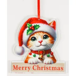   MŰANYAG AKASZTÓS MACSKA MIKULÁS SAPKÁBAN, MERRY CHRISTMAS FELIRAT