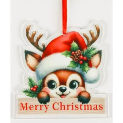   MŰANYAG AKASZTÓS RÉNSZARVAS MIKULÁS SAPKÁBAN, MERRY CHRISTMAS FELIRAT