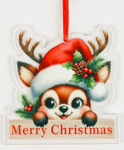 MŰANYAG AKASZTÓS RÉNSZARVAS MIKULÁS SAPKÁBAN, MERRY CHRISTMAS FELIRAT