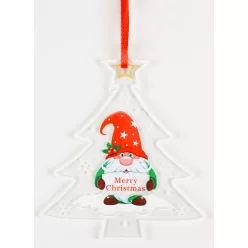   MŰANYAG AKASZTÓS FENYŐFA, RAJTA ORRSZAKÁLL, MERRY CHRISTMAS TÁBLÁVAL