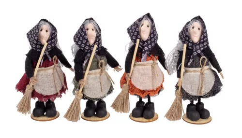 TEXTIL BOSZORKÁNY ÁLLÓ, KÖTÉNYBEN ÉS KENDŐVEL, SEPRŰVEL