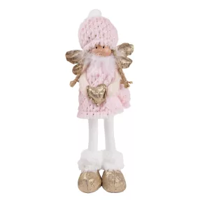   TEXTIL ANGYAL ÁLLÓ, RÓZSASZÍN ÉS ARANY, SZÍVVEL A KEZÉBEN