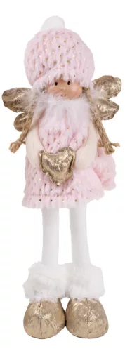 TEXTIL ANGYAL ÁLLÓ, RÓZSASZÍN ÉS ARANY, SZÍVVEL A KEZÉBEN