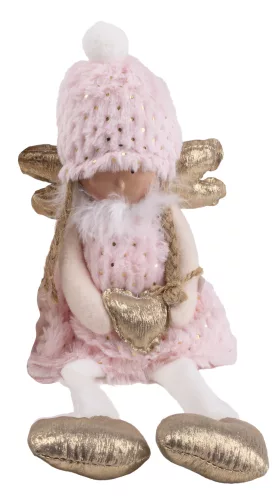 TEXTIL ANGYAL LÓGÓ LÁBBAL, RÓZSASZÍN ÉS ARANY, SZÍVVEL A KEZÉBEN