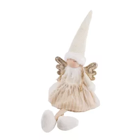   TEXTIL ANGYAL LÓGÓ LÁBBAL, VILÁGOS BARNA ÉS FEHÉR, ARANY SZÁRNNYAL