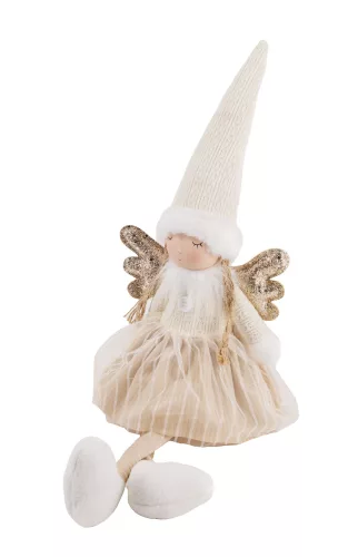 TEXTIL ANGYAL LÓGÓ LÁBBAL, VILÁGOS BARNA ÉS FEHÉR, ARANY SZÁRNNYAL