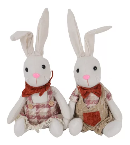 TEXTIL NYÚL, ÜLŐ, FIÚ VAGY LÁNY, FEHÉR ÉS BORDÓ KOCKÁS RUHÁS