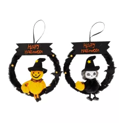   TEXTIL KOPOGTATÓ, HAPPY HALLOWEEN FELIRATTAL, FEKETE, NARANCSSÁRGA