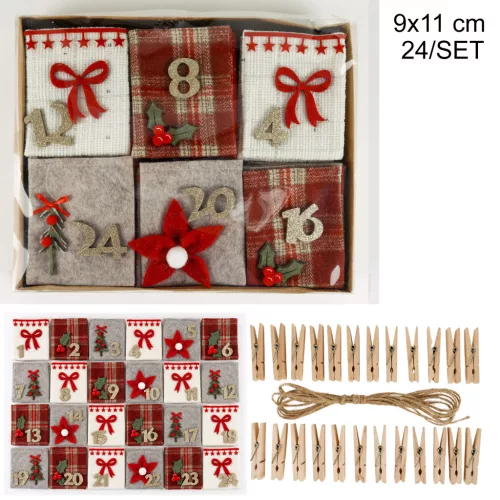 TEXTIL ADVENTI NAPTÁR SZÜTYŐ, 24 NAP, PIROS