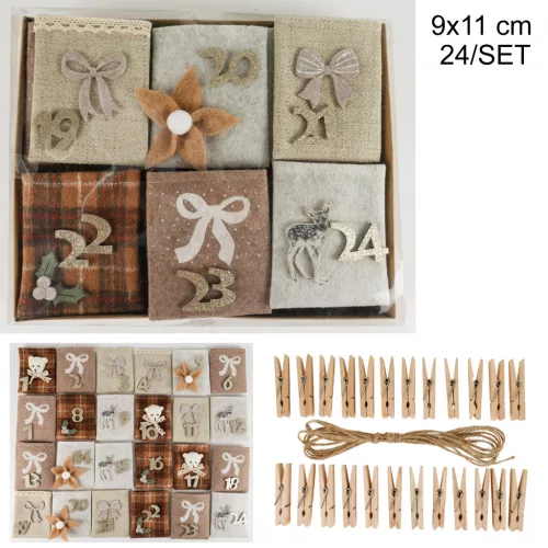 TEXTIL ADVENTI NAPTÁR SZÜTYŐ, 24 NAP, BARNA