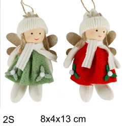 TEXTIL AKASZTÓS ANGYAL, ZÖLD VAGY PIROS RUHÁBAN