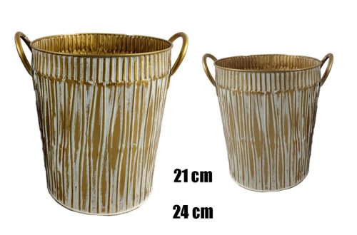 BÁDOG KASPÓ, SZETTBEN, 2 DARABOS, 2 FÜLLEL, ARANY, FEHÉR CSÍKOS