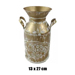 BÁDOG VÁZA, 2 FÜLLEL, ARANY, FEHÉR, GARDEN FELIRATTAL
