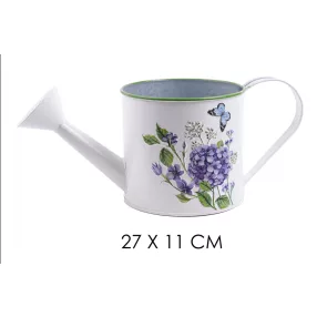 BÁDOG ÖNTÖZŐ KANNA, LILA HORTENZIA MINTÁS, FEHÉR