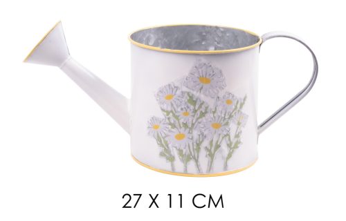 BÁDOG ÖNTÖZŐ KANNA, PIPITÉR MINTÁS, FEHÉR