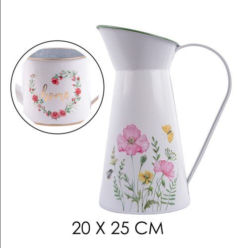 BÁDOG KANCSÓ, RÓZSA MINTÁS, HOME FELIRATTAL, FEHÉR