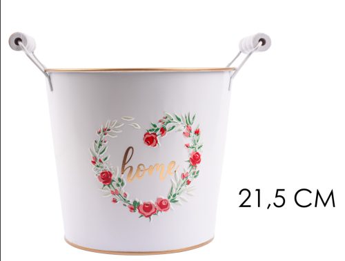 BÁDOG KASPÓ, 2 FÜLLEL, RÓZSA MINTÁS, HOME FELIRATTAL, FEHÉR