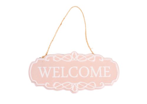 BÁDOG AKAKASZTÓS KOPOGTATÓ, WELCOME FELIRATTAL, RÓZSASZÍN