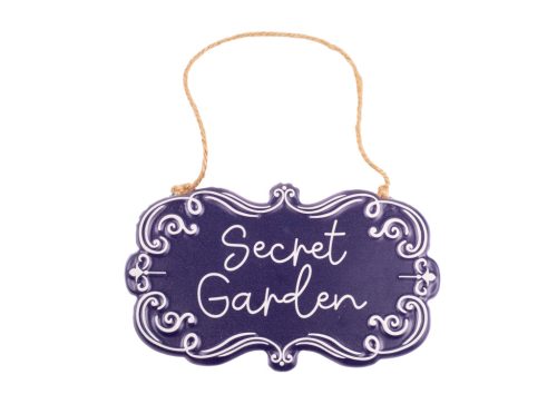 BÁDOG AKAKASZTÓS KOPOGTATÓ, SECRET GARDEN FELIRATTAL, KÉK