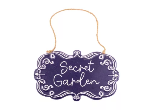 BÁDOG AKAKASZTÓS KOPOGTATÓ, SECRET GARDEN FELIRATTAL, KÉK