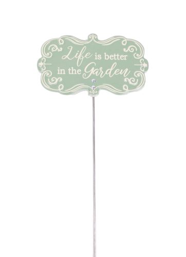 BÁDOG BESZÚRÓS TÁBLA, LIFE IS BETTER IN THE GARDEN FELIRATTAL, ZÖLD
