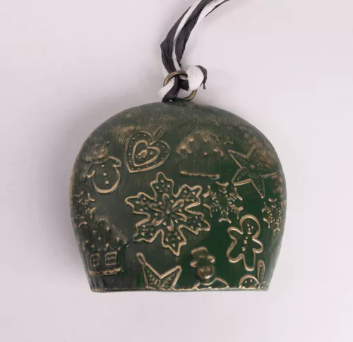 BÁDOG KOLOMP, AKASZTÓS, MÉZESKALÁCS FIGURÁS, ZÖLD