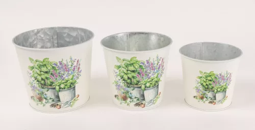 BÁDOG KASPÓ SZETT, 3 DARABOS, KEREK, GYÓGYNÖVÉNYES