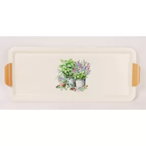 BÁDOG TÁLCA, TÉGLALAP ALAKÚ, GYÓGYNÖVÉNYES