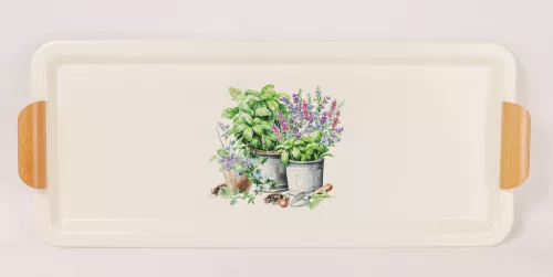 BÁDOG TÁLCA, TÉGLALAP ALAKÚ, GYÓGYNÖVÉNYES