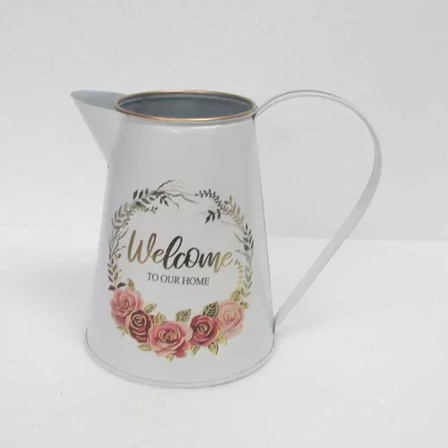 BÁDOG ÖNTÖZŐ KANNA, VIRÁG KOSZORÚ, WELCOME TO OUR HOME FELIRAT