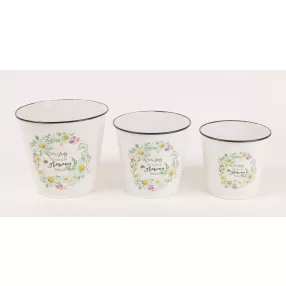   BÁDOG KASPÓ SZETT, 3 DARABOS, KEREK, VIRÁG KOSZORÚ, WELCOME TO OUR HOME FELIRAT