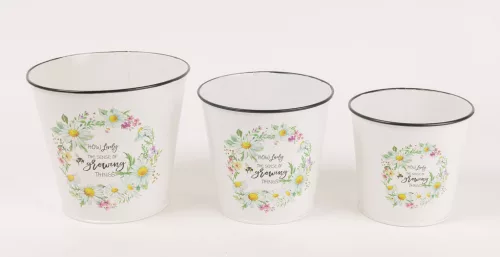 BÁDOG KASPÓ SZETT, 3 DARABOS, KEREK, VIRÁG KOSZORÚ, WELCOME TO OUR HOME FELIRAT