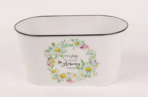 BÁDOG KASPÓ, OVÁLIS, VIRÁG KOSZORÚ, WELCOME TO OUR HOME FELIRAT