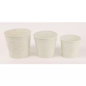   BÁDOG KASPÓ SZETT, 3 DARABOS, KEREK, TÖRT FEHÉR, FLOWERS GARDEN FELIRAT