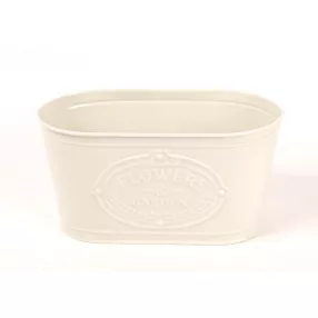 BÁDOG KASPÓ, OVÁLIS, TÖRT FEHÉR, FLOWERS GARDEN FELIRAT