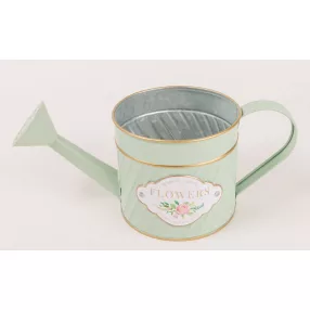 BÁDOG ÖNTÖZŐ KANNA, HALVÁNY ZÖLD, FLOWERS FELIRAT