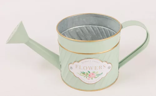 BÁDOG ÖNTÖZŐ KANNA, HALVÁNY ZÖLD, FLOWERS FELIRAT