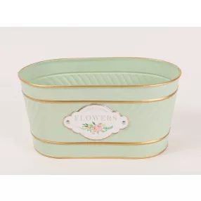 BÁDOG KASPÓ, OVÁLIS, HALVÁNY ZÖLD, FLOWERS FELIRAT