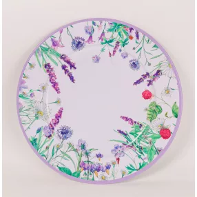 BÁDOG TÁLCA KEREK, LILA VIRÁGOS