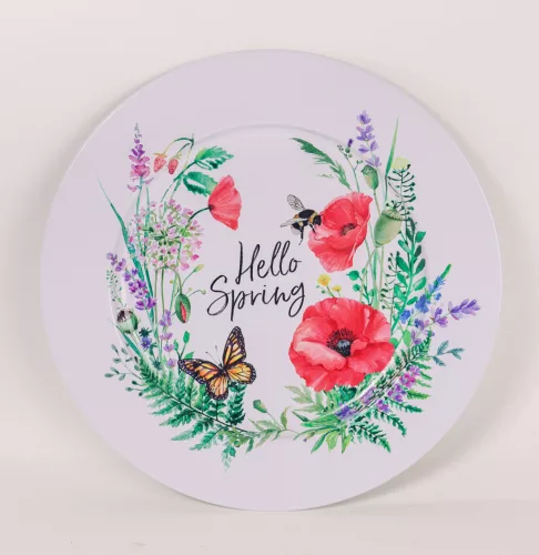 BÁDOG TÁLCA KEREK, PIPACSOK, HELLO SPRING FELIRAT