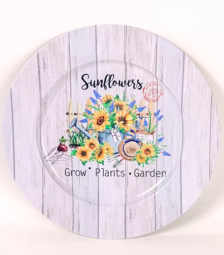 BÁDOG TÁLCA KEREK, NAPRAFORGÓ, SUNFLOWERS FELIRAT