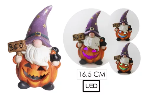 KERÁMIA LED ORRSZAKÁLL HALLOWEEN TÖK TESTŰ, BOO TÁBLÁVAL LILA ÉS NARANCSSÁRGA
