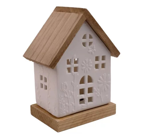 KERÁMIA HÁZ, LEDDEL, FA TETŐ, FEHÉR BARNA