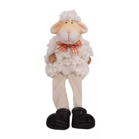   KERÁMIA BÁRÁNY, LÓGÓ LÁBBAL, NARANCSSÁRGA KOCKÁS SZALAGGAL, FEHÉR