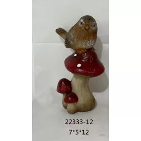 KERÁMIA GOMBA, MADÁRRAL, PIROS NATÚR