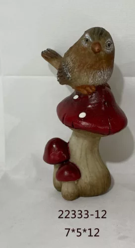 KERÁMIA GOMBA, MADÁRRAL, PIROS NATÚR